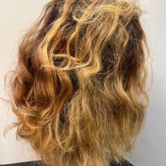 Honey brown Blond Highlight HUMAN HAIR CURLY Wig. pre cut lace front - Picture 4 of 9